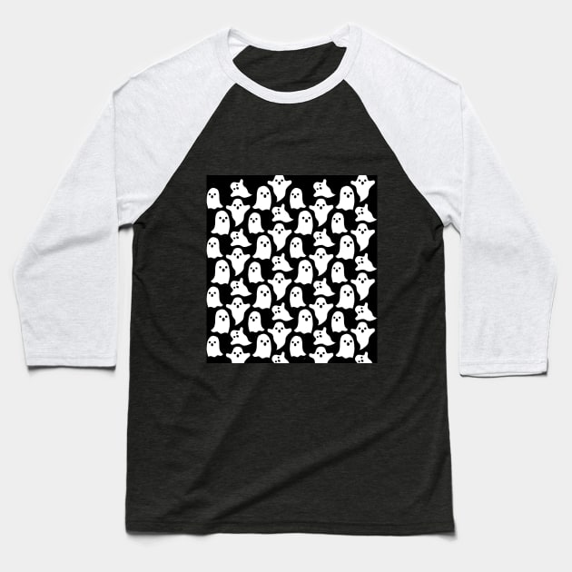 Black and white Halloween pattern design Baseball T-Shirt by Spinkly